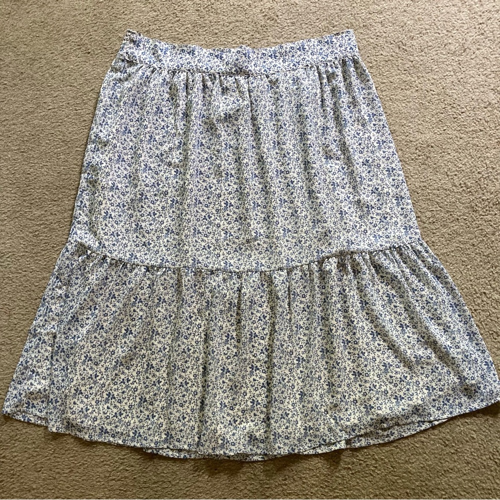 Madewell Tiered Peasant Flowy Blue & White Floral Midi Skirt, NWT Sz 2XL - Picture 9 of 13